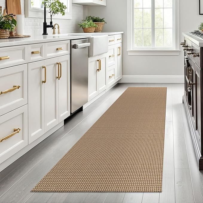 EARTHALL Woven Runner Rug 2.6x8 Ft Washable Runners for Hallways Wide Non Slip Rubber Backed Kitchen Runner Braided Indoor Floor Carpet for Entryway Hallway Kitchen Bedroom, Orange/Tan/Brown