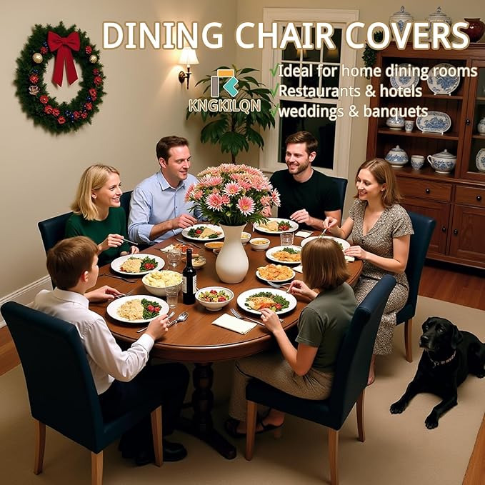 Dining Chair Covers Set of 6, Stretch Kitchen Removable Washable Chairs Slipcovers Seat Protector for Home, Party, Banquet (Black)