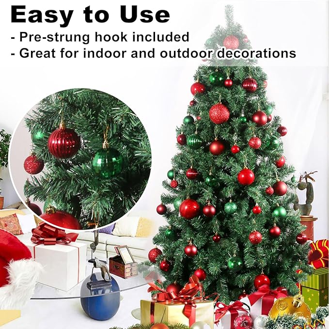 Red & Green 2.5" Christmas Balls Christmas Tree Decoration Ornaments Shatterproof Hanging Balls for Birthday Halloween Holiday Wedding Decorations Set of 24pcs