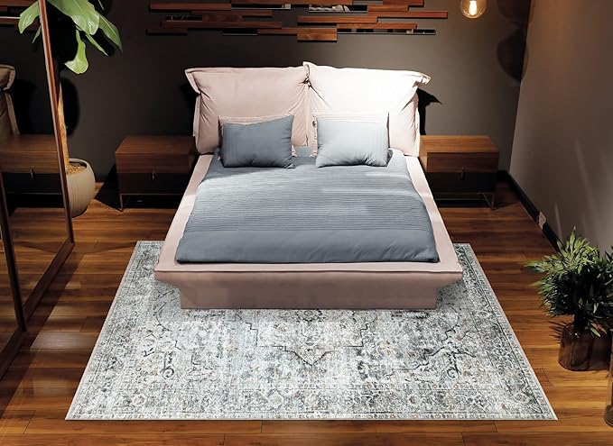 Bloom Rugs Caria Washable Non-Slip 9x12 Rug - Ivory/Gray/Caramel Traditional Area Rug for Living Room, Bedroom, Dining Room, and Kitchen - Exact Size: 9' x 12'