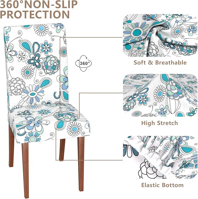 Stretch Dining Chair Covers Set of 2,Floral Print Chair Covers,Soft Removable Washable,Pet Friendly Furniture Protector,Universal Chair Slipcovers for Home, Kitchen,Ceremony Dining Room Seat