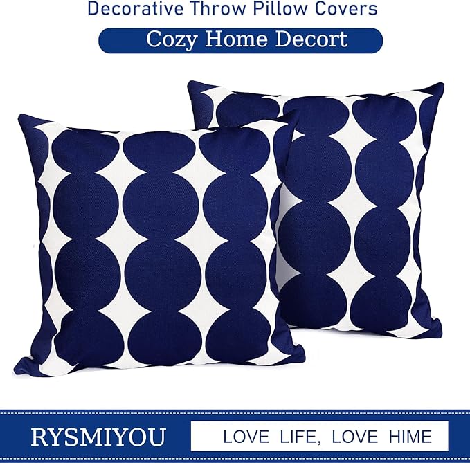 Decorative Throw Pillow Covers Set of 2 Blue Fashion Polka dot Pillow Covers 18x18 Inch Throw Pillow Cover Linen Pillowcase Farmhouse Outdoor Pillow Covers for Couch Sofa Living Room