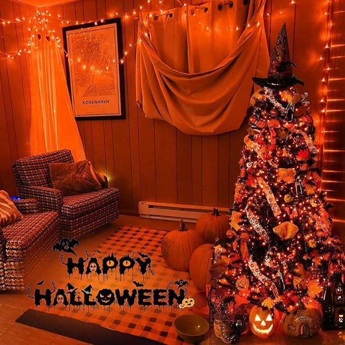 YEGUO 165ft 500 LED Thanksgiving Lights Outdoor Waterproof, Orange String Lights Indoor Plug in, 8 Modes Clear Wire Orange Lights for Halloween