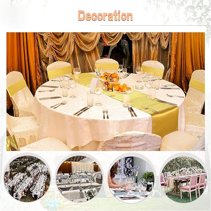15 Pack Gold Table Runners, Satin Table Runner 12x108 Inches Long, Silk and Smooth Fabric Table Runner for Wedding, Parties, Banquets, Christmas Events Decoration
