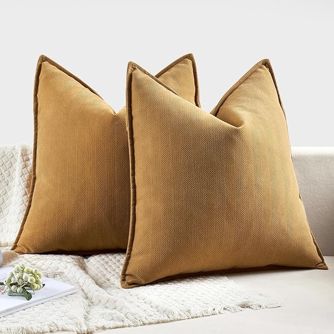 MIULEE Pack of 2 Mustard Yellow Decorative Pillow Covers 20x20 Inch Soft Chenille Luxurious Couch Throw Pillows Farmhouse Cushion Covers with Elegant Design for Sofa Bedroom Living Room Home Decor