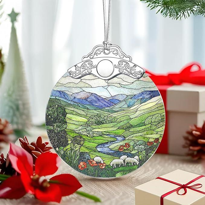 Green Irish Hills Ornament – Christmas Decoration & Christmas Ornament; Stained Glass Holiday Decoration (Holiday Present, Bauble Present, Gift Idea, Gift Exchange) | Heirloom Keepsakes