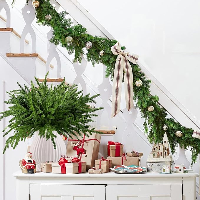 6 Pcs Norfolk Pine Stems Real Touch Norfolk Pine Branches Realistic Christmas Greenery Evergreen Stems for Decorating Christmas Indoor Home Decor