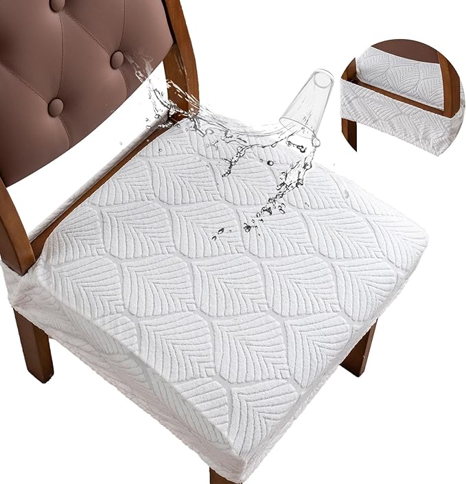 Removable and Washable Seat Covers for Dining Room Chairs Set of 4 - Waterproof Stretch Chair Seat Slipcovers, No Back Covers