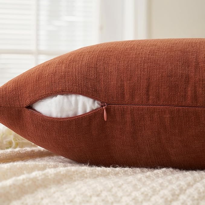 MIULEE Rust Couch Pillow Covers 22x22 Inch, Set of 2 Soft Chenille Decorative Square Throw Pillow Covers Farmhouse for Sofa Living Room Bed