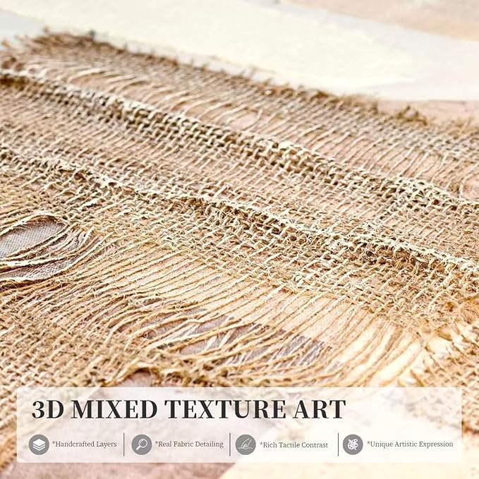 Artists' Handicraft, 3D Gunny cloth Textured Hand Painted large Abstract Wall Art, rusty industrial style luxury Artwork, Boho Minimalist Modern Framed Wall Decor, Neutral Trendy Paintings for Living Room Bedroom Hallway Kitchen Office, Square, 30x30 In