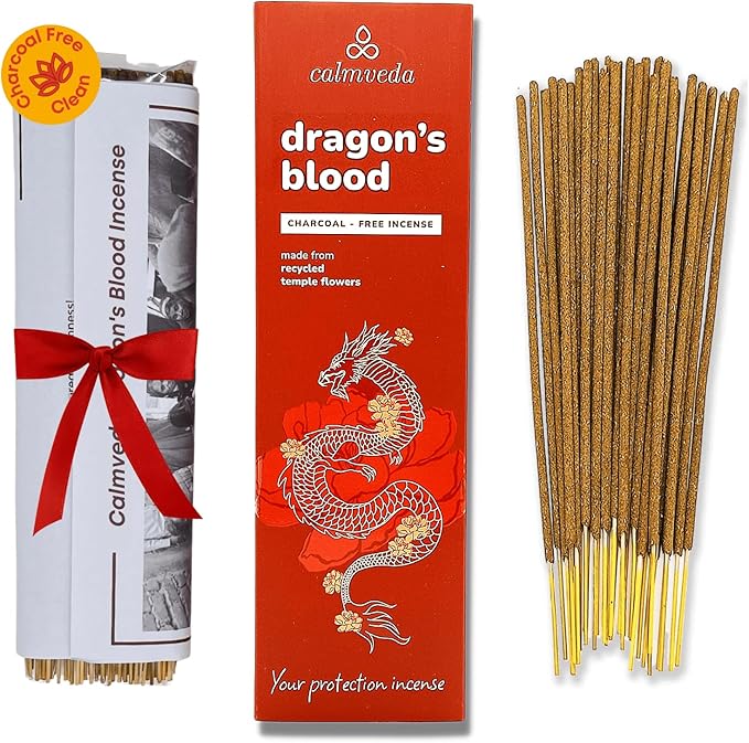 Peru Dragons Blood Incense Sticks - (80 Scented Sticks) Charcoal Free, Made from Upcycled Flowers | Sweet, Spicy & Ambery Notes | Protection Incense Sticks for Bad Energy Cleansing (Sangre de Grado)