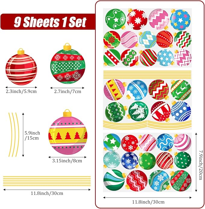 Cinrobiye 9 Sheets Christmas Snowball Window Clings Winter Christmas Car Refrigerator Decorations Stickers Door Window Seasons Decals for Holiday Xmas Christmas Home Kitchen Living Room