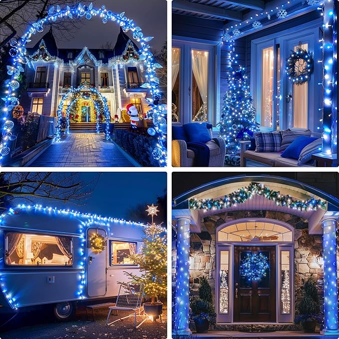 JMEXSUSS 400 LED Christmas Lights Indoor Outdoor, 132 ft 8 Modes Blue and White String Lights Plug in with Remore, Christmas Tree Lights for Bedroom Party Outside Patio Tree Holiday Xmas Decorations