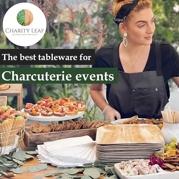 Charity Leaf Disposable Palm Leaf 14" Star Plates (5 pieces) Bamboo Like Serving Platters, Disposable Boards, Eco-Friendly Dinnerware For Christmas, Weddings, Catering, Events