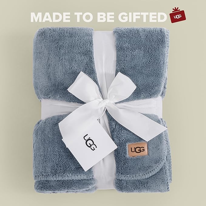 UGG Whitecap Plush Throw Blanket Fleece Lightweight Soft Cozy Throw for Couch or Bed Luxury Home Decor for Living Room, Christmas Blankets, Machine Washable, 50-inch x 70-inch, Denim Blue