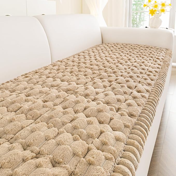 Smiry Pet Couch Cover for 3 Cushion Sofa, Non-Slip Fuzzy Couch Cover for Dogs Washable, Thick Soft Sofa Slipcovers Cushion Protector Pet Friendly (Camel, 27.6" x 70.9")
