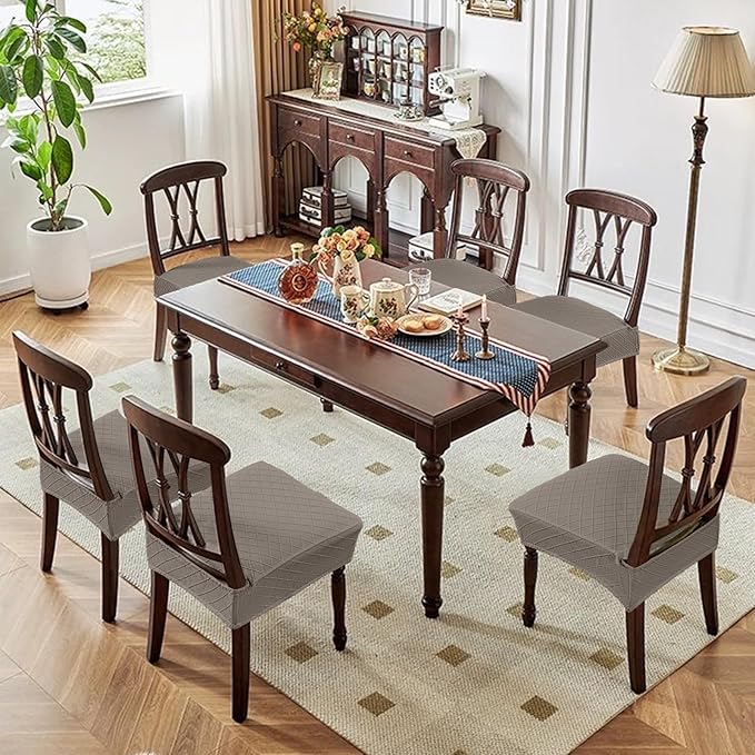 Genina Waterproof Seat Covers for Dining Room Chairs Covers Dining Chair Slipcovers Protector, No Rear Covers (Taupe, 4 Pcs)