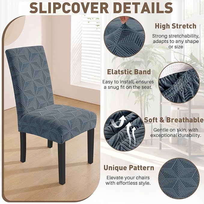 YEMYHOM Dining Chair Covers Set of 2, Stretch Dining Room Parsons Chair Slipcover, Removable Washable Furniture Protector for Home, Kitchen, Banquet (Dark Gray)