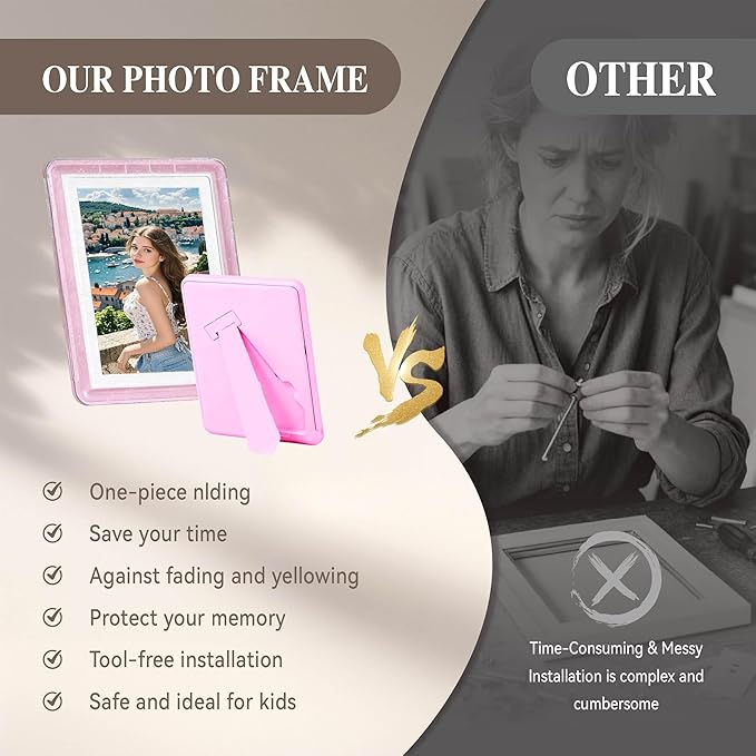 5x7 Picture Frame, Clear Acrylic Photo Frame with White Mat for 4x6 Photos, One-Piece Shatterproof Tool-Free Design, UV-Resistant Waterproof Tabletop Frame for Home Office Decor with 10-Year Warranty