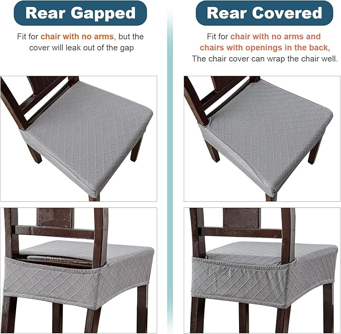 Genina Waterproof Seat Covers for Chairs,Set of 6 Dining Room Chair Seat Covers for Kitchen,Stretch Jacquard Removable Washable Dining Chair Slipcovers Protectors,No Rear Covers, Light Grey