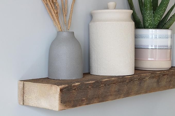 Urban Legacy Reclaimed Barnwood Planks | Floating Shelves for Wall w/Flush Mount Shelf Bracket Set Included | Set of 2 (Natural, 24"x 4.5"x 2")