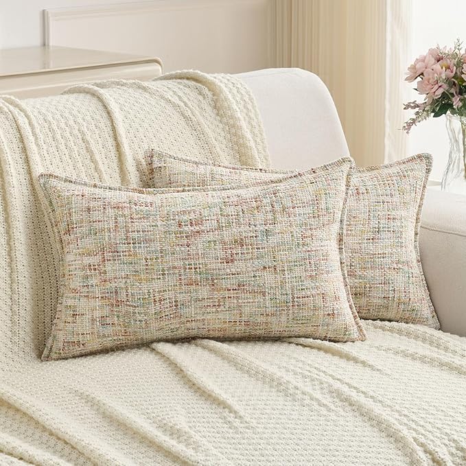 FUTEI Colorful Decorative Throw Pillow Covers 12x20 Inch Set of 2,Soft Chenille Tweed Textured Lumbar Pillow Case,Modern Home Decor for Couch Bed Living Room