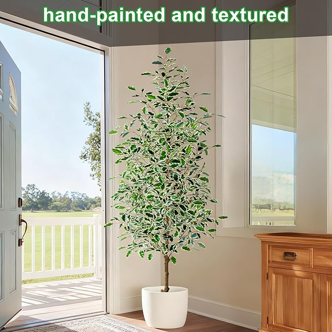 6FT Artificial Ficus Trees Indoor Faux Trees Indoor Fake Floor Plants Tall Artificial Tree with White Pot Faux Tree Fake Indoor Tree Silk Plants Artificial Trees for Home Decor Indoor