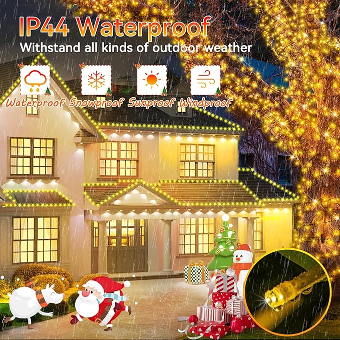Hezbjiti 2 Pack 1000 LED 403 FT Christmas String Lights Outdoor, 8 Lighting Modes IP44 Waterproof Fairy Lights with Timer and Dimmable Function for Party Tree Decorations (Warm White, Clear Wire)