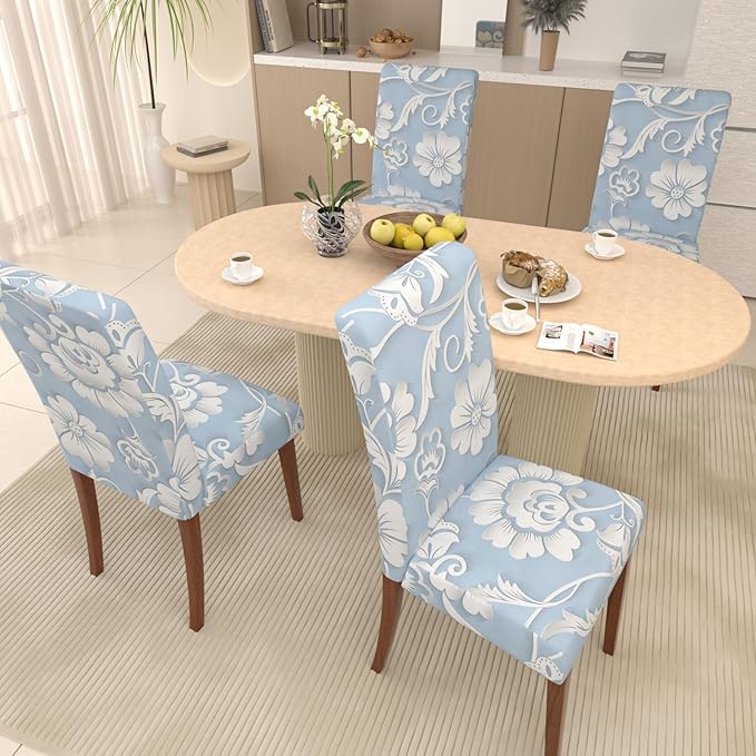 Stretch Dining Chair Covers Set of 6,Floral Print Chair Covers,Soft Removable Washable,Pet Friendly Furniture Protector,Universal Chair Slipcovers for Home, Kitchen,Ceremony Dining Room Seat