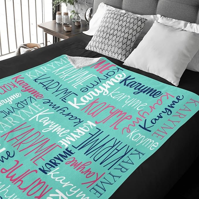 Personalized Blankets with Names Baby Gifts for Girls Boys Custom Soft Fleece and Sherpa Name Blanket for Kids and Adults Birthday for Daughter Son Granddaughter Grandson (Cyan)