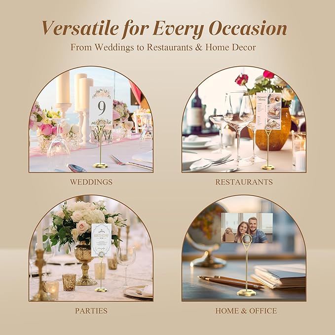 12 Pcs Gold Table Number Holders, 6 Inch Tall Place Card Holders for Table, Sturdy Photo Picture Holders with Anti-Tip Base for Wedding Reception, Party, and Event Centerpiece