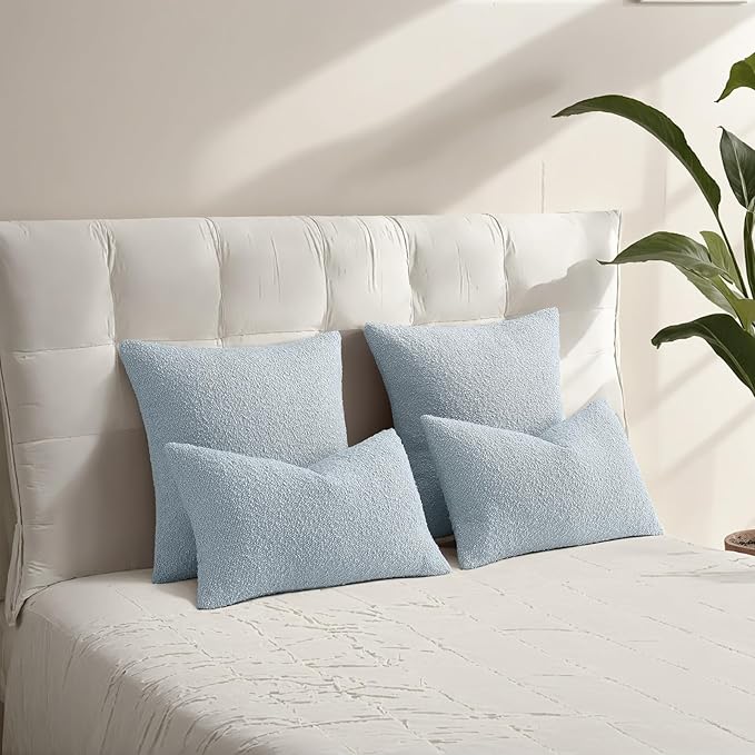 HAUSSY Set of 2 16x16 Decorative Throw Pillow Covers, Soft Cozy Textured Boucle Couch Cases, Home Decor for Couch Bed Living Room, Dusty Blue