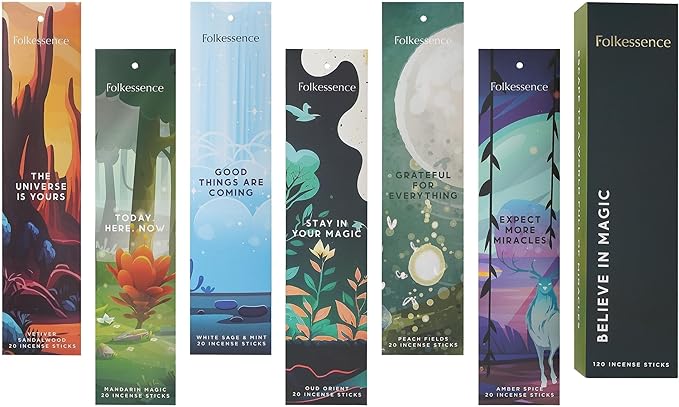 Folkulture Incense Sticks | Set of 6 (120 Xmas Insence-Sticks) | 45 Mins Burn Time | White Sage, Sandalwood, Oud Orient, Amber Space| Organic Inscents-Stick for Women