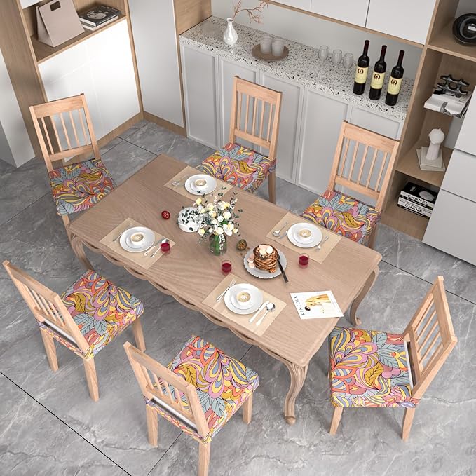 Stretch Dining Chair Seat Covers Set of 4,Dining Chair Slipcovers, Floral Printed Chair Covers,Soft Fabric Washable Upholstered Chair Seat Protector, No Rear Covers for Home Kitchen Dining Room