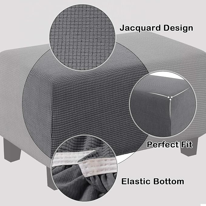 Turquoize Stretch Ottoman Cover Ottoman Slipcover Sofa Cover Footstool Protector Storage Ottoman Covers Furniture Protector Soft Rectangle slipcover with Elastic Bottom (Large,Charcoal Gray)