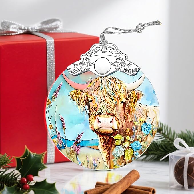Christmas Ornaments: Stained Glass Ornament, Christmas Tree Ornament, Hanging Ornaments for Home Decor & Xmas Tree Decorations – Exquisite Holiday Decor, Gifts & Holiday Present - Cattle