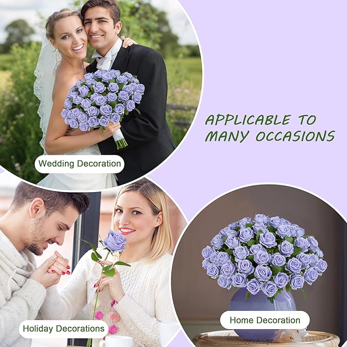 Artificial Flowers Roses Touch Fake Rose Bouquet Flower Stem For Wedding Centerpieces Diy Wreath Home Decorations Silk Roses Mothers Party Fake Outdoor Flowers Decor 19.6"(Light Purple 50PCS)