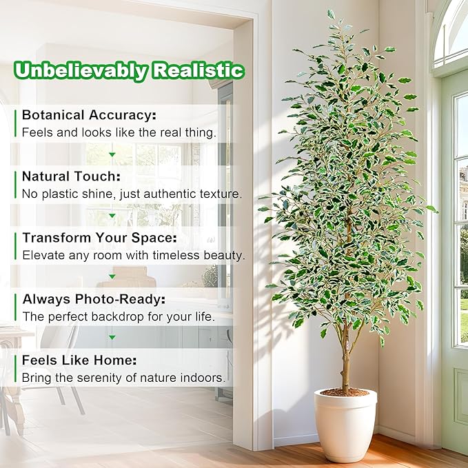 6FT Artificial Ficus Trees Indoor Faux Trees Indoor Fake Floor Plants Tall Artificial Tree with White Pot Faux Tree Fake Indoor Tree Silk Plants Artificial Trees for Home Decor Indoor