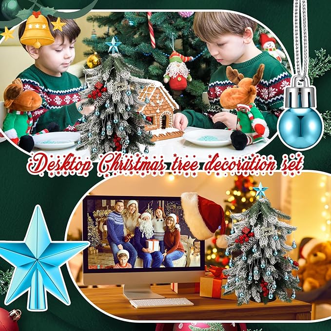25 Pcs Christmas Balls Ornaments Set Mini Tree Decoration 0. 79 Inch Christmas Ball Tree Topper Star Hanging Ornaments for Party Decoration(Blue)