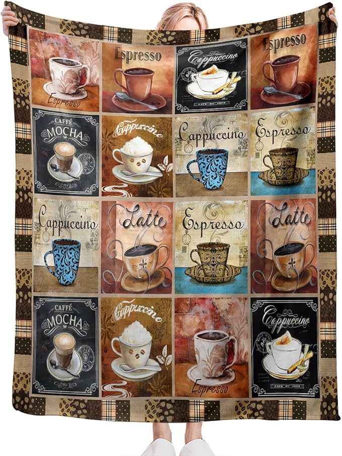 Tijuboni Coffee Throw Blanket Coffee Gifts for Women Men Girls Boys Kids Adults Soft Flannel Fleece Blanket for Couch Sofa Bed Home Decor 40"x50"