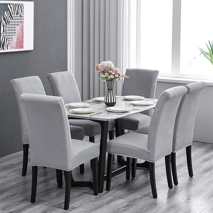 Howhic Stretch Chair Covers for Dining Room Set of 2, Removable Washable Dining Room Chair Covers, Dining Chair Slipcovers Seat Protector, Great Home Decor and Banquet Upholstery (Sliver, 4 Pack)