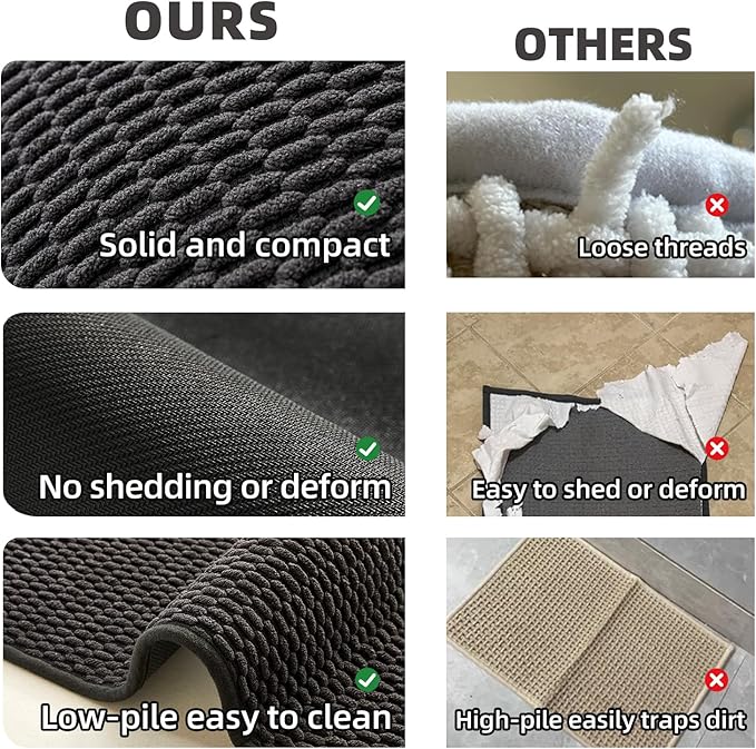 Black Bathroom Runner Rugs, Long Bath Mat Runner Washable Thin Quick Dry Low Pile Bathroom Runner Rugs Non Slip, Black 24''x70''