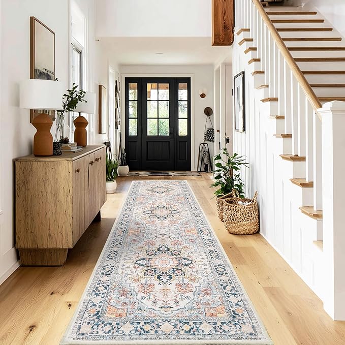 XWZO Washable Hallway Runner Rug 2x8ft — Non-Slip Low Pile Area Rug with Rubber Backing, Spill Resistant Soft Vintage Floor Carpet Runner for Kitchen Entryway Doorway Bedroom Corridor, Colorful
