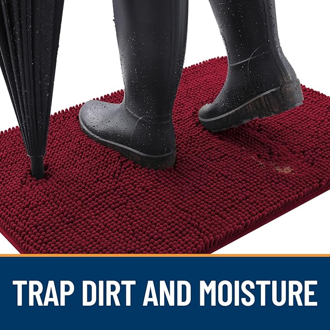 OLANLY Dog Door Mat for Muddy Paws 47x32, Absorbs Moisture and Dirt, Absorbent Non-Slip Washable Doormat, Quick Dry Chenille Mud Mat for Dogs, Entry Indoor Entryway Carpet for Inside Floor, Burgundy