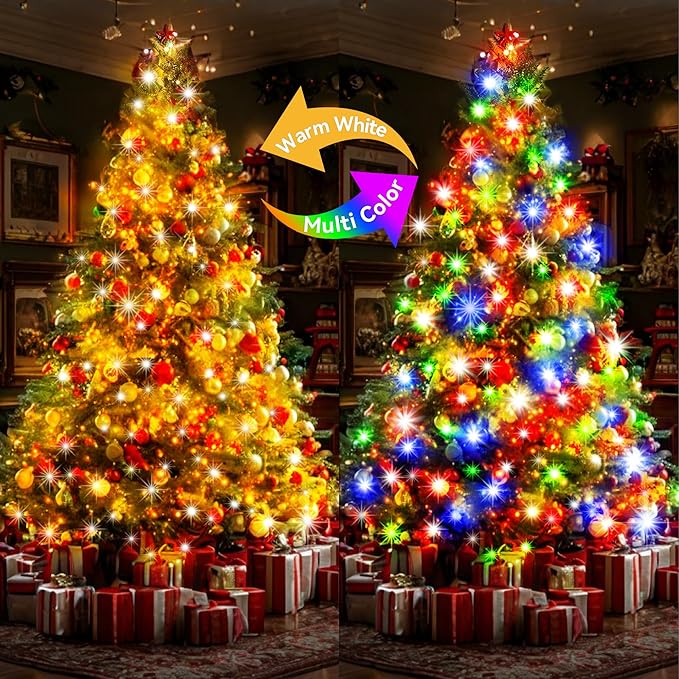 KNONEW 472FT 1200 Christmas Lights Outdoor Green Wire Color Changing String Lights with 11 Modes & Timer Dimmable Fairy Light for Xmas Tree Roof Yard Wedding Decorations(Warm White to Multicolor)