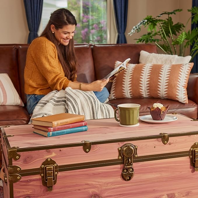 Rhino Trunk & Case Knotty Cedar Chest with Antique Brass Hardware – 36"x18"x18" XXL Storage Box, Coffee Table, End of Bed Trunk or Entryway Storage Bench Furniture – USA-Made, Heirloom Aesthetic