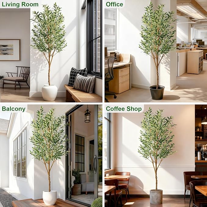 Tall Fake Olives Trees Large Artificial Olive Tree Indoor Outdoor Realistic Floor Plant Faux Flowers Plants for House Home Living Room Bedroom Office Front Porch Modern Farmhouse Boho Decor