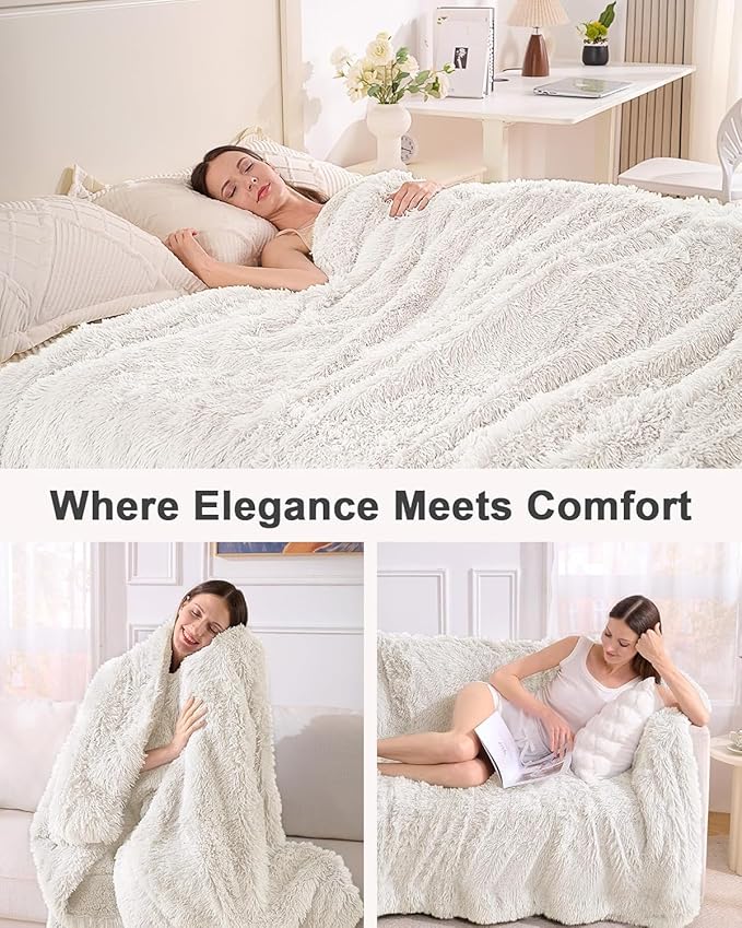 Super Soft Fluffy Faux Fur Sherpa Fleece Blankets Queen Size for Bed, Bedroom Decor Winter Big Blankets Thick Warm, Fuzzy Plush Heavy Bedding Cozy Gifts for Women Men Mom Dad, 90" x 90"