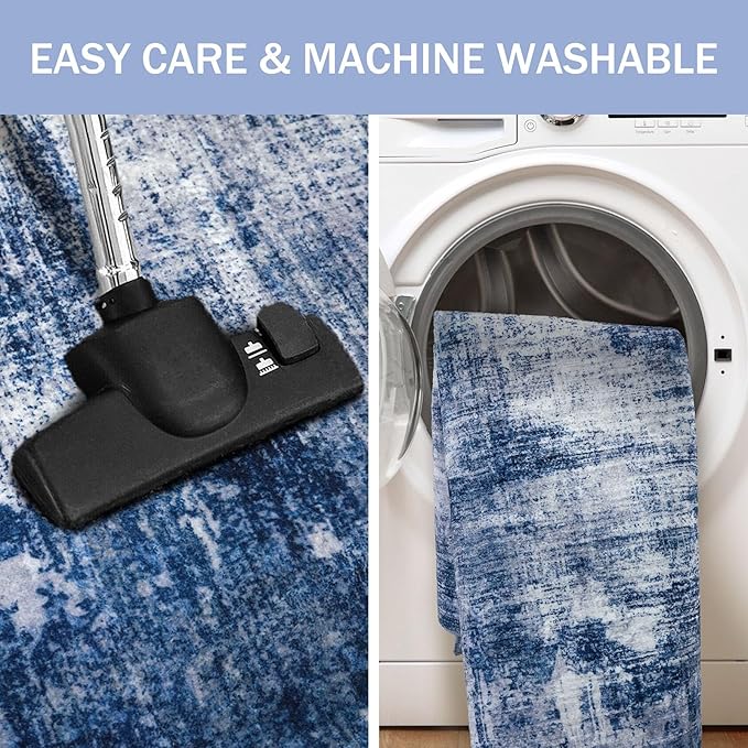 IOHOUZE Abstract Area Rug 3x5 Ft Washable Rugs for Entryway Indoor, Non Slip Kitchen Rug Printed Faux Wool Throw Rugs, Indoor Door Mat for Door Entrance Foyer Living Room, Navy/Grey