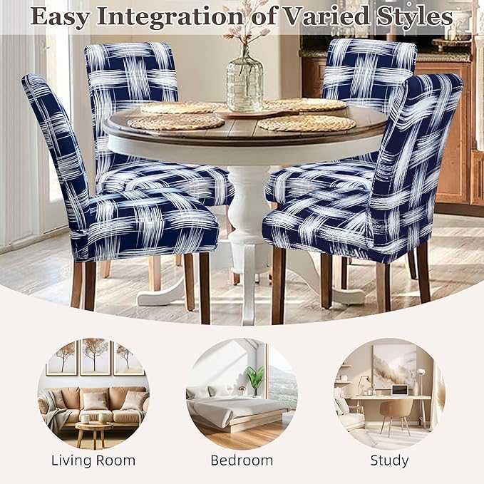 Sufdari Dining Chair Covers,Kitchen Chair Cover,Parsons Chair Slipcover,Spandex Chair Protectors for Dining Room Stretch Chairs Cover Set of 8 -Blue White Stripes